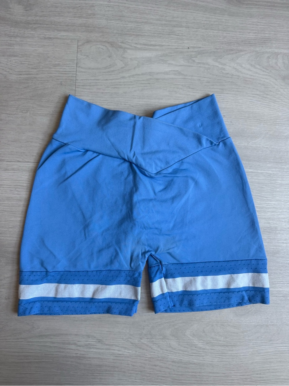 Pcheebum Women's Blue High-Waist Athletic Shorts with White Stripe